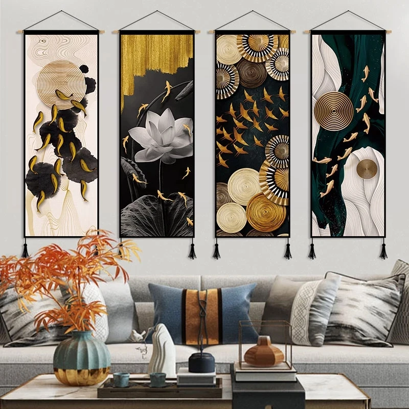 Luxury Lifestyle Japan - Home Office ปลา Feng Shui ภาพวาดผ้าใบหรูหรา