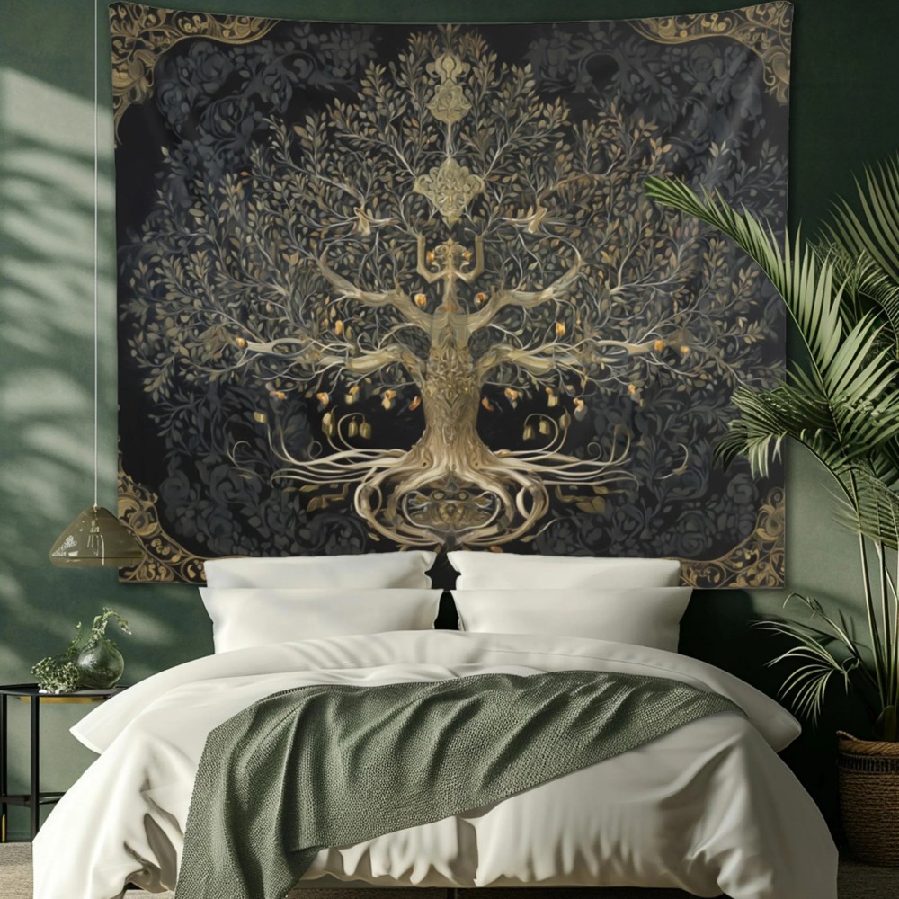 Luxury Lifestyle Background - VIKAMA ผ้าแขวนผนังลายต้นไม้แห่งชีวิต สไตล์โบฮีเมียน ผ้าตกแต่งพื้นหลังห้องนั่งเล่น